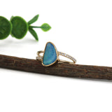 Mabel Australian Boulder Opal Ring with Natural Diamond Accents: 14K Solid Gold