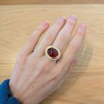 Mona 14K Yellow Gold 11.3cts Rubellite Tourmaline Diamond Halo Ring | Oval 16.5x13mm