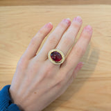 Mona 14K Yellow Gold 11.3cts Rubellite Tourmaline Diamond Halo Ring | Oval 16.5x13mm