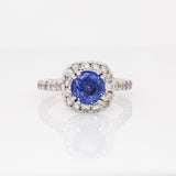 Mirella Platinum Ceylon Sapphire Ring with Natural Diamonds Accents | Round 7.5mm
