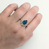 Anu 14K White Gold 3.78cts Blue Zircon Diamond Ring | Pear Shape 9x7mm
