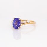 Ziya 14k Solid Gold Tanzanite Ring with Natural Diamond Accents | Oval 9x7mm