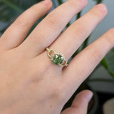 Naya 14k Solid Gold Demantoid Ring with Natural Diamonds Accents | Round 6.5mm