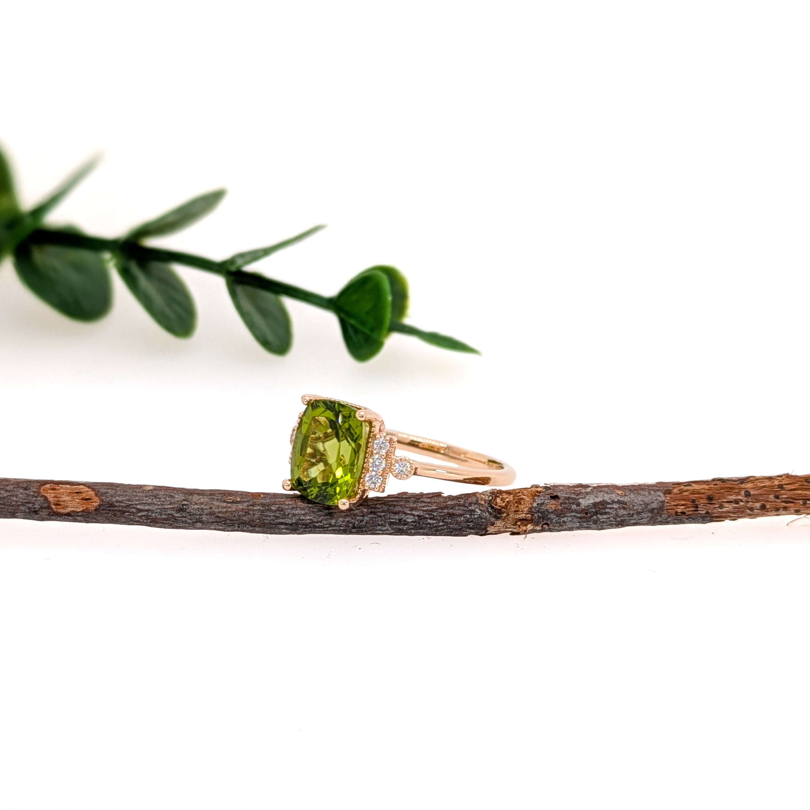 Jessica 14K Yellow Gold 2.64cts Peridot Diamond Ring |  Cushion 9x7mm