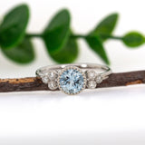Anika 14K White Gold Brazilian Aquamarine Diamond Ring | Round 6.5mm