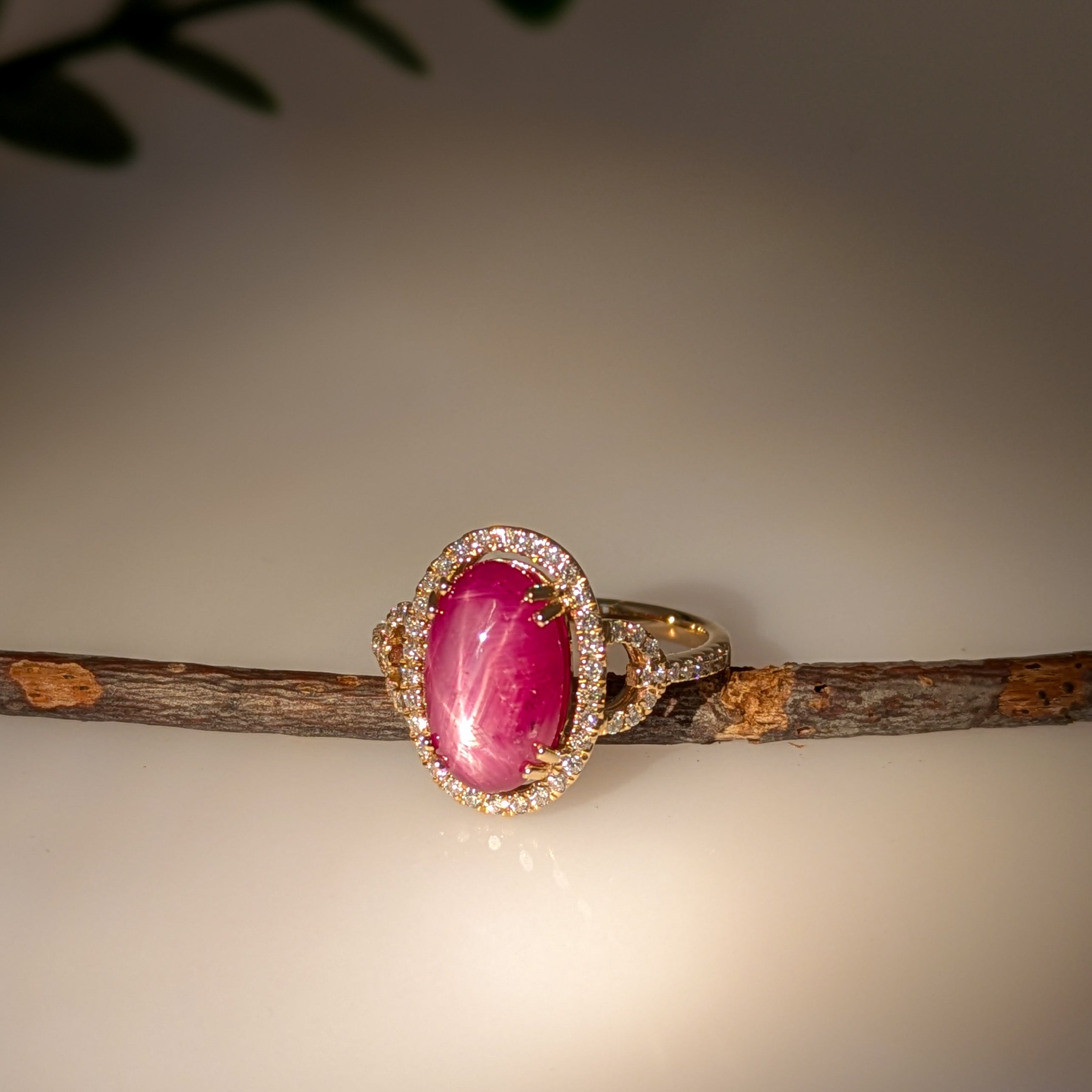 Angelic 14K Yellow Gold 5.87cts Star Ruby Diamond Wedding Ring | Oval - 12.5X8mm