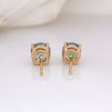 Saffira Electric Blue Zircon Stud Earrings: 14k Solid Gold,  Round 5mm