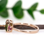Avila 14K Rose Gold 3.55cts Bi-color Tourmaline Diamond Ring w 3mm Pink Tourmaline Accents | Emerald Cut - 9x6mm