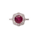 Naina 14K White Gold Madagascar Ruby Diamond Ring | Round 10mm