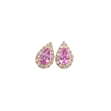 Pear Cut Pink Sapphire Studs with Diamond Halo