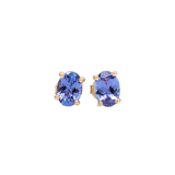 Tanzanite Solitaire Stud Earrings in Solid 14K Gold | Oval 6x4mm 7x5mm