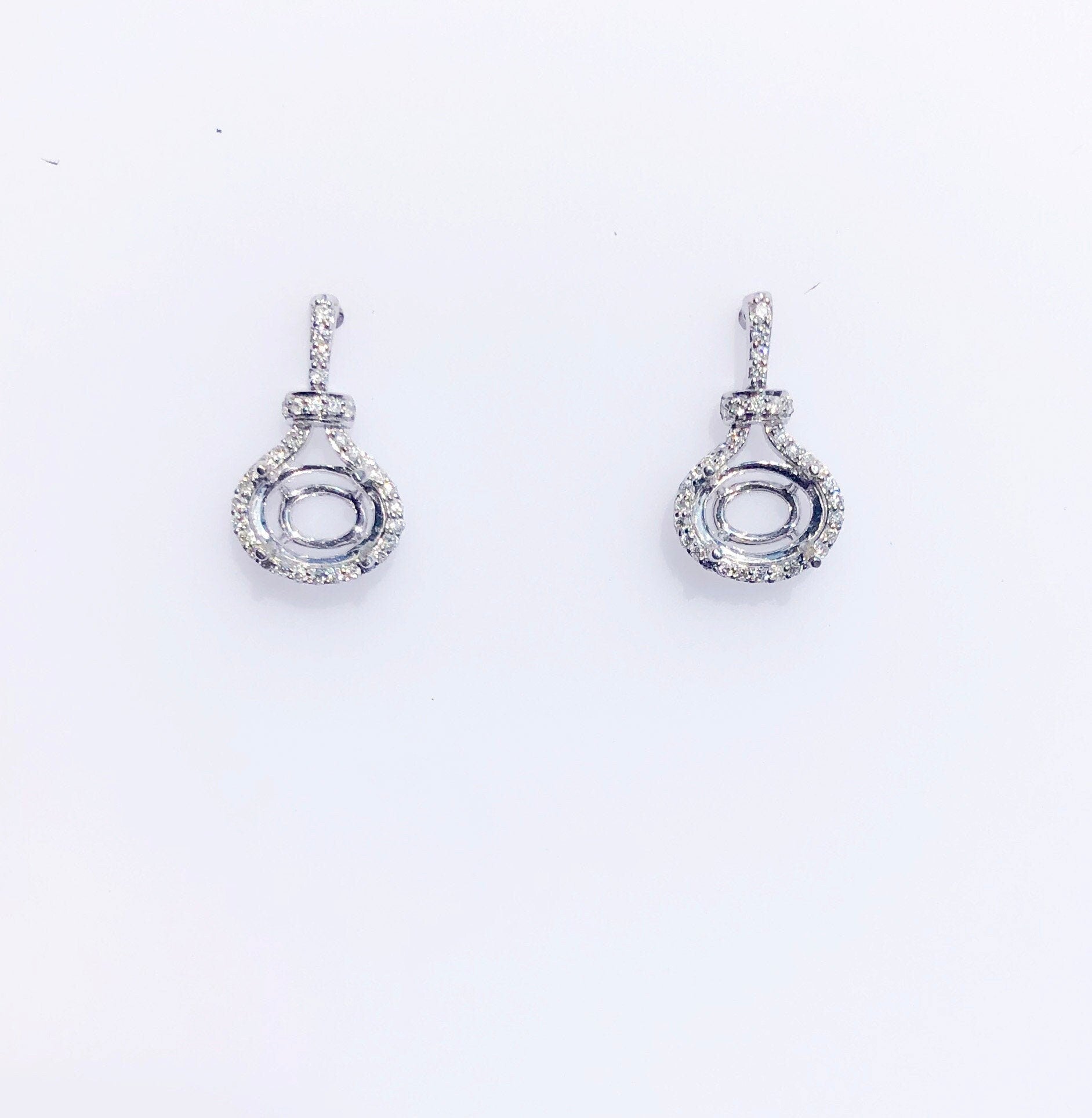 Dangle & Drop Earrings-East West Dangle Drop Earrings Semi Mount w Natural Diamond Accents in 14k Solid Gold | Oval 7x5mm 8x6mm | Rose, White, Yellow |Customizable - NNJGemstones