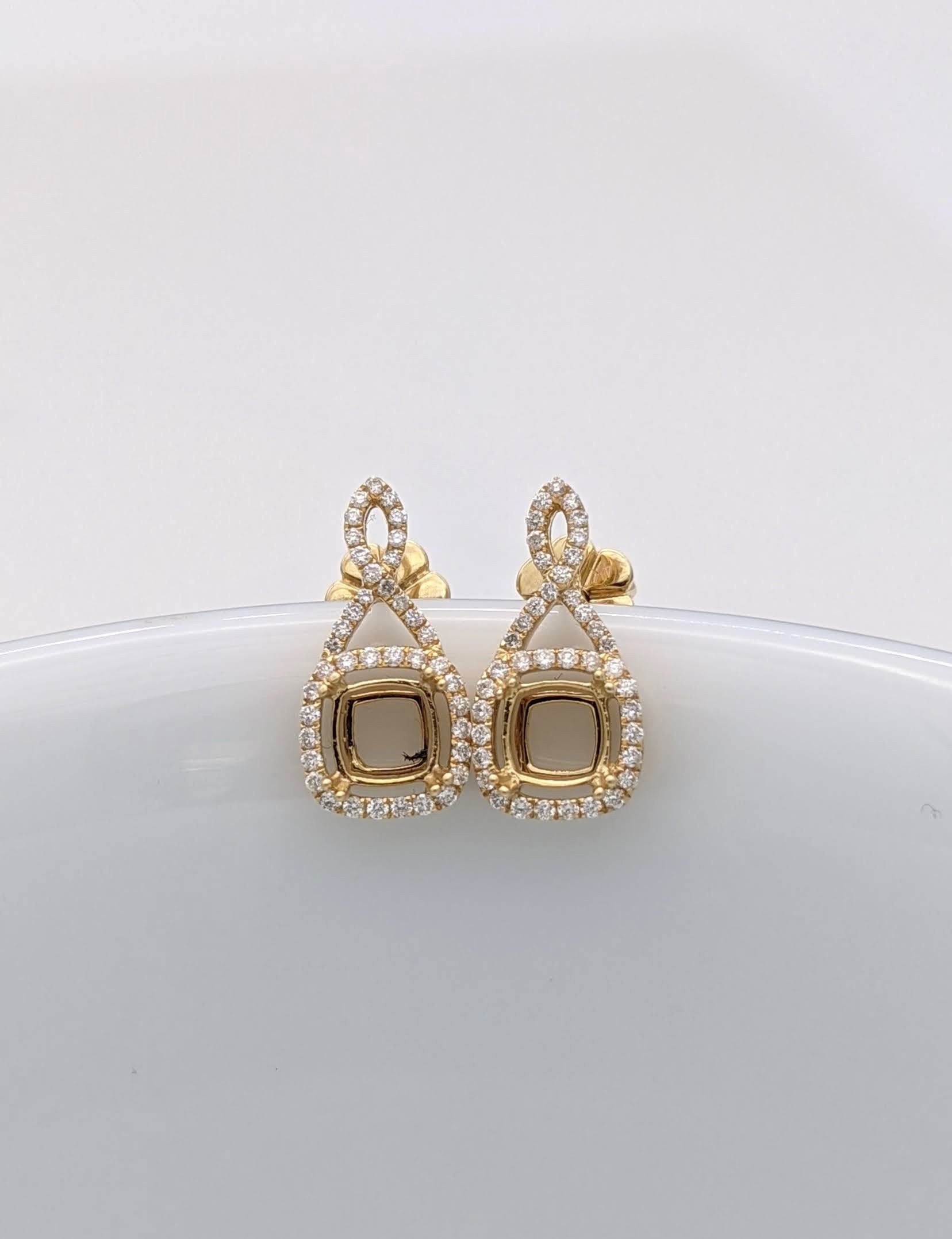 Dangle & Drop Earrings-Beautiful Drop Earrings Setting W Diamond Halo & Push Back In 14K Solid Gold | Cushion Shape 4mm 5mm 6mm | Gemstone Earrings | Customizable - NNJGemstones