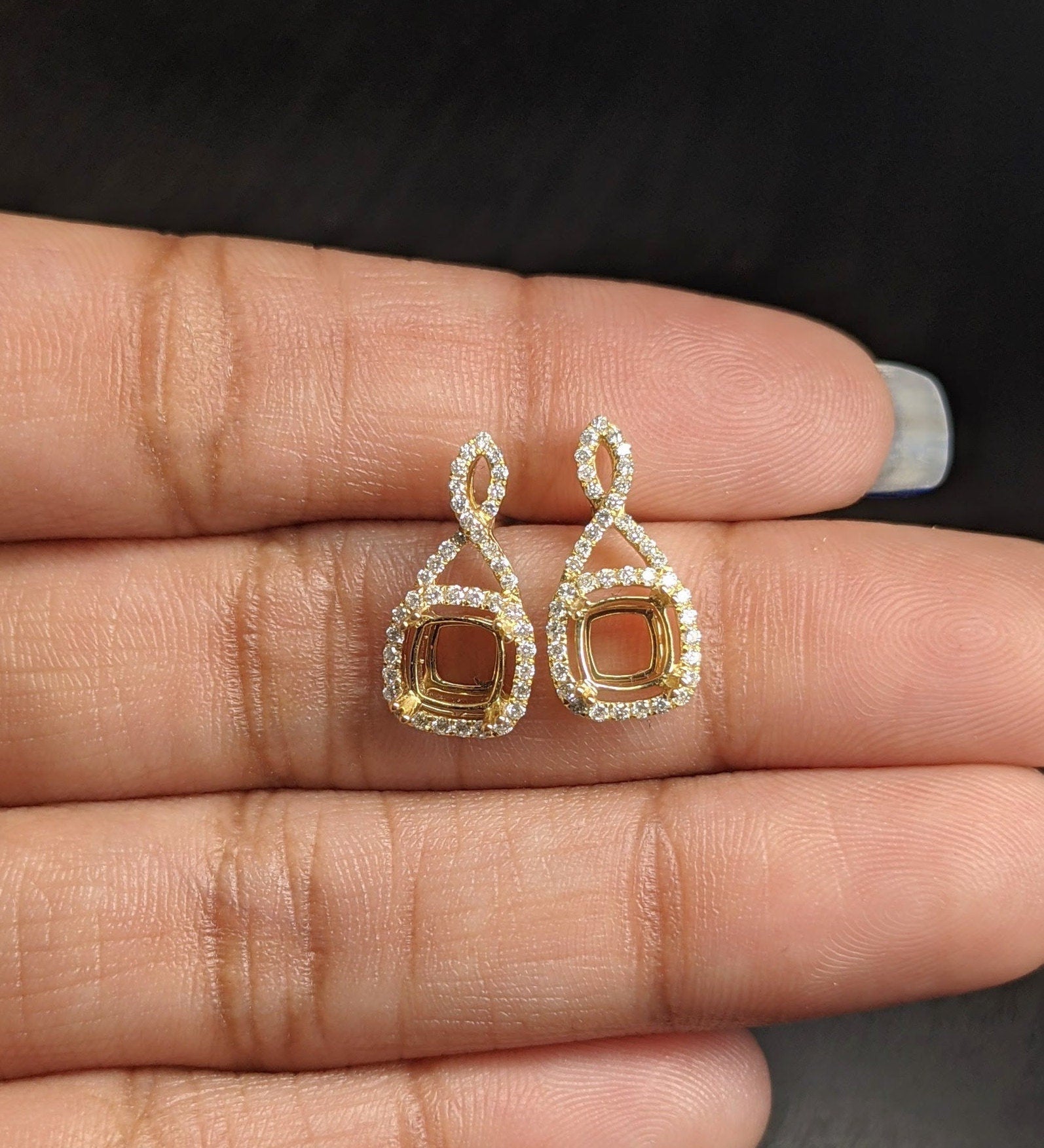 Dangle & Drop Earrings-Beautiful Drop Earrings Setting W Diamond Halo & Push Back In 14K Solid Gold | Cushion Shape 4mm 5mm 6mm | Gemstone Earrings | Customizable - NNJGemstones