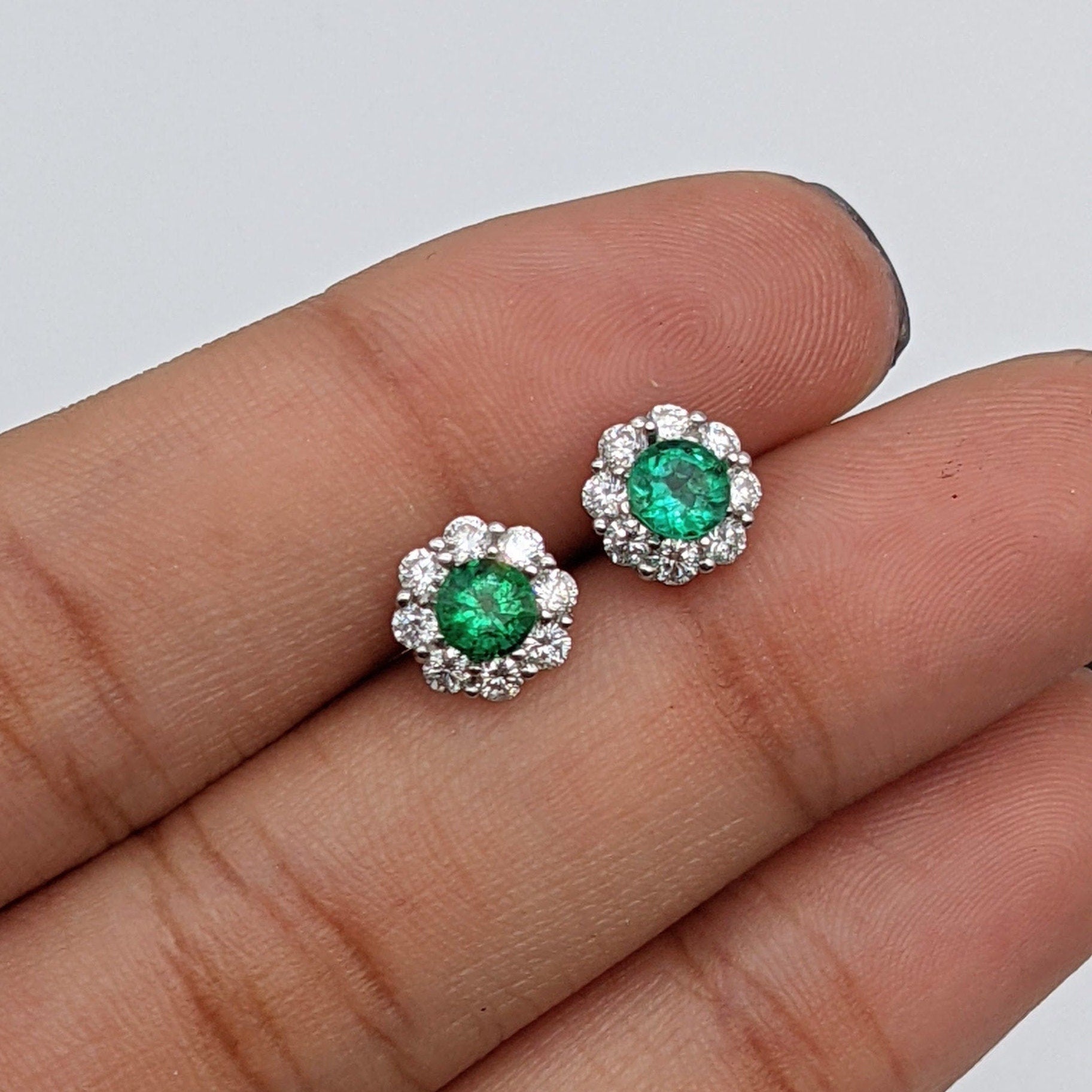 Stud Earrings-Floral Diamond Halo Stud Earring Setting in 14k Solid Gold | Round 4mm | Secure Push Back | Customizable | Minimalist | For Her - NNJGemstones