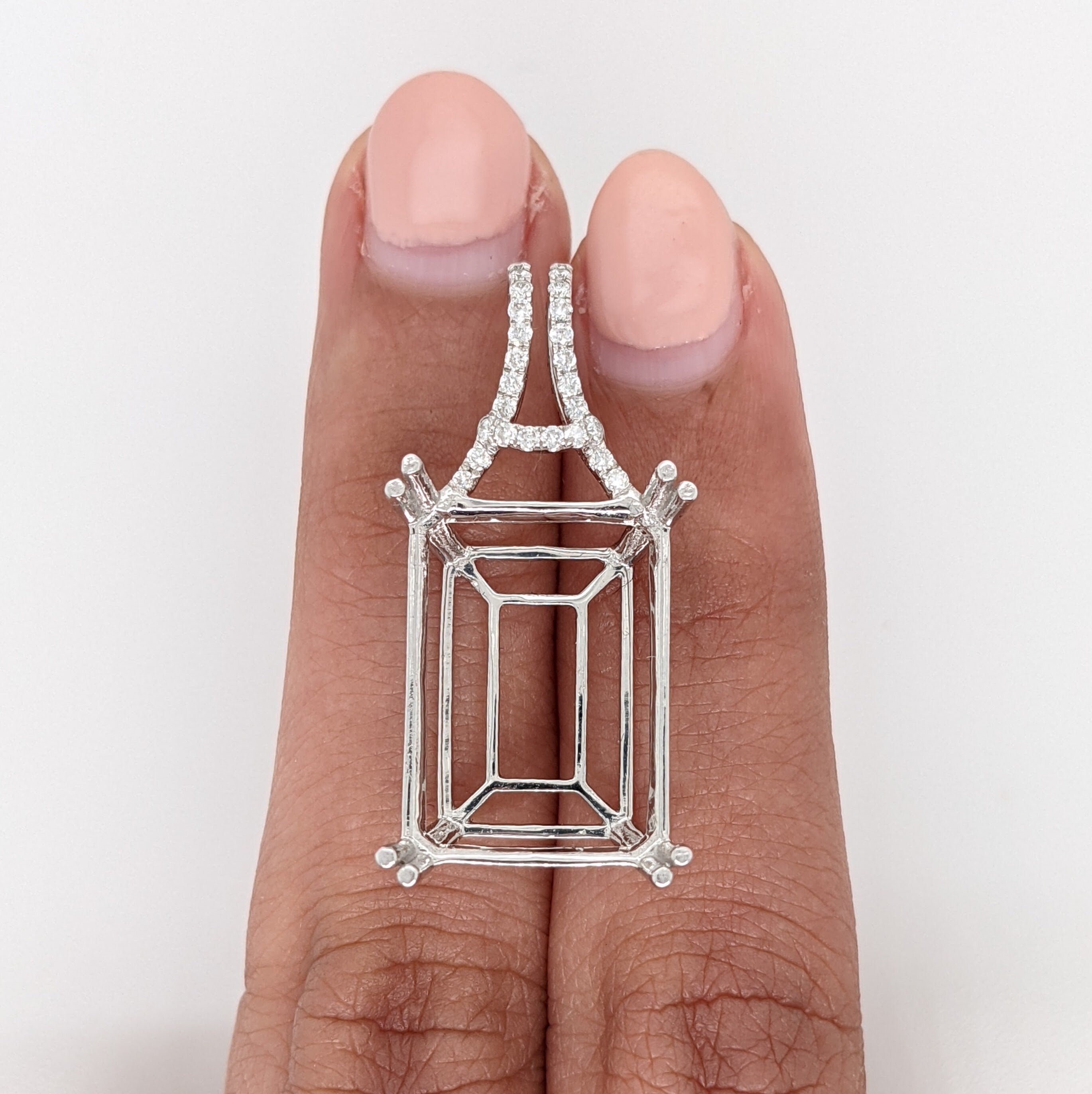 Pendants-Statement Pendant Setting W Natural Diamond Bail in 14K Solid Gold | Emerald Cut 16x12 18x8 18x13 | Large Pendant Setting | Customizable - NNJGemstones