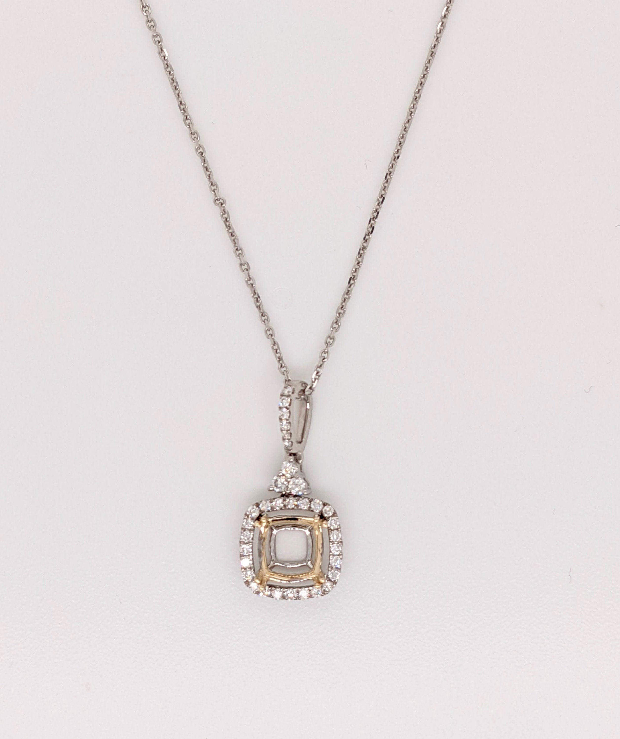 Pendants-Art Deco Pendant Setting W Natural Diamond Halo in 14K Solid Gold | Square Princess Cut 5mm 6mm 7mm 8mm 9mm 10mm 11mm | Customizable - NNJGemstones