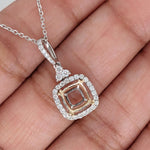 Pendants-Art Deco Pendant Setting W Natural Diamond Halo in 14K Solid Gold | Square Princess Cut 5mm 6mm 7mm 8mm 9mm 10mm 11mm | Customizable - NNJGemstones