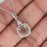 Pendants-Art Deco Pendant Setting W Natural Diamond Halo in 14K Solid Gold | Square Princess Cut 5mm 6mm 7mm 8mm 9mm 10mm 11mm | Customizable - NNJGemstones