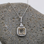 Pendants-Art Deco Pendant Setting W Natural Diamond Halo in 14K Solid Gold | Square Princess Cut 5mm 6mm 7mm 8mm 9mm 10mm 11mm | Customizable - NNJGemstones