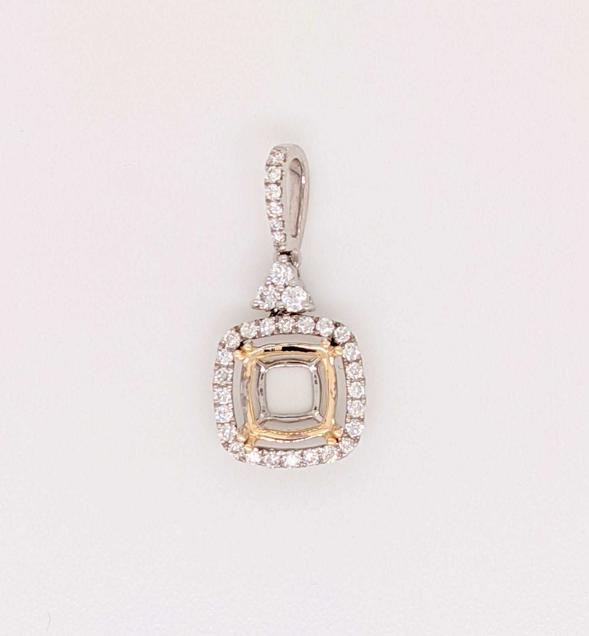 Pendants-Art Deco Pendant Setting W Natural Diamond Halo in 14K Solid Gold | Square Princess Cut 5mm 6mm 7mm 8mm 9mm 10mm 11mm | Customizable - NNJGemstones