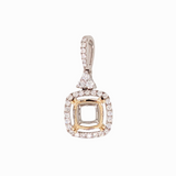 Art Deco Pendant Setting W Natural Diamond Halo in 14K Solid Gold | Square Princess Cut