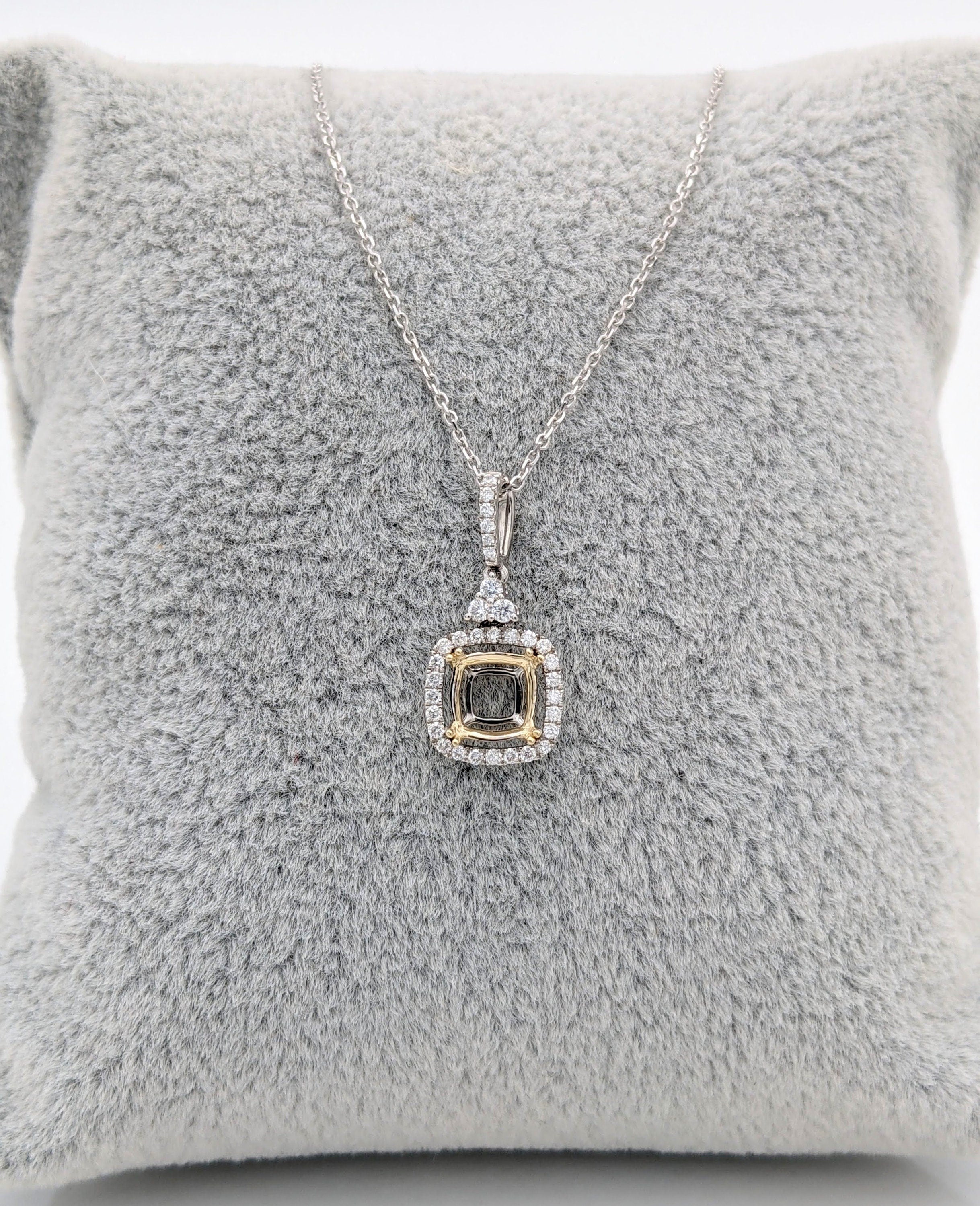 Pendants-Art Deco Pendant Setting W Natural Diamond Halo in 14K Solid Gold | Square Princess Cut 5mm 6mm 7mm 8mm 9mm 10mm 11mm | Customizable - NNJGemstones