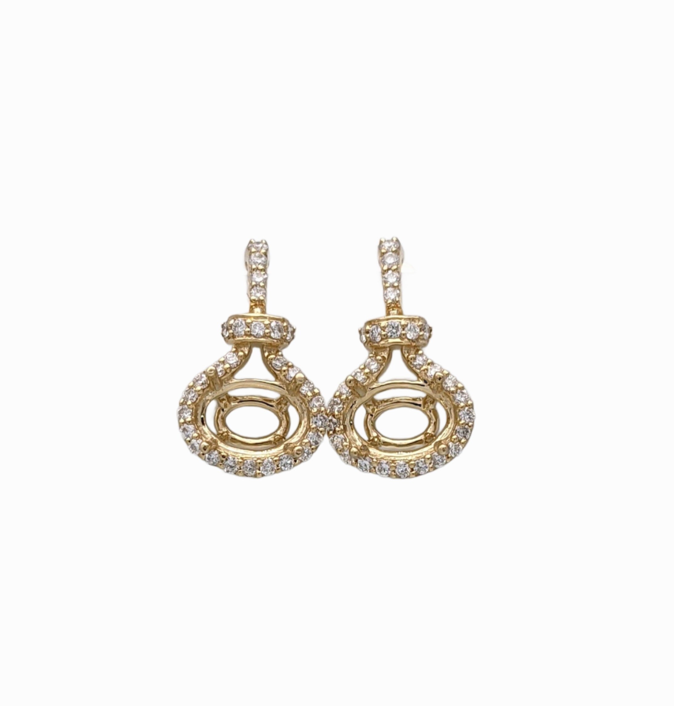 Dangle & Drop Earrings-East West Dangle Drop Earrings Semi Mount w Natural Diamond Accents in 14k Solid Gold | Oval 7x5mm 8x6mm | Rose, White, Yellow |Customizable - NNJGemstones