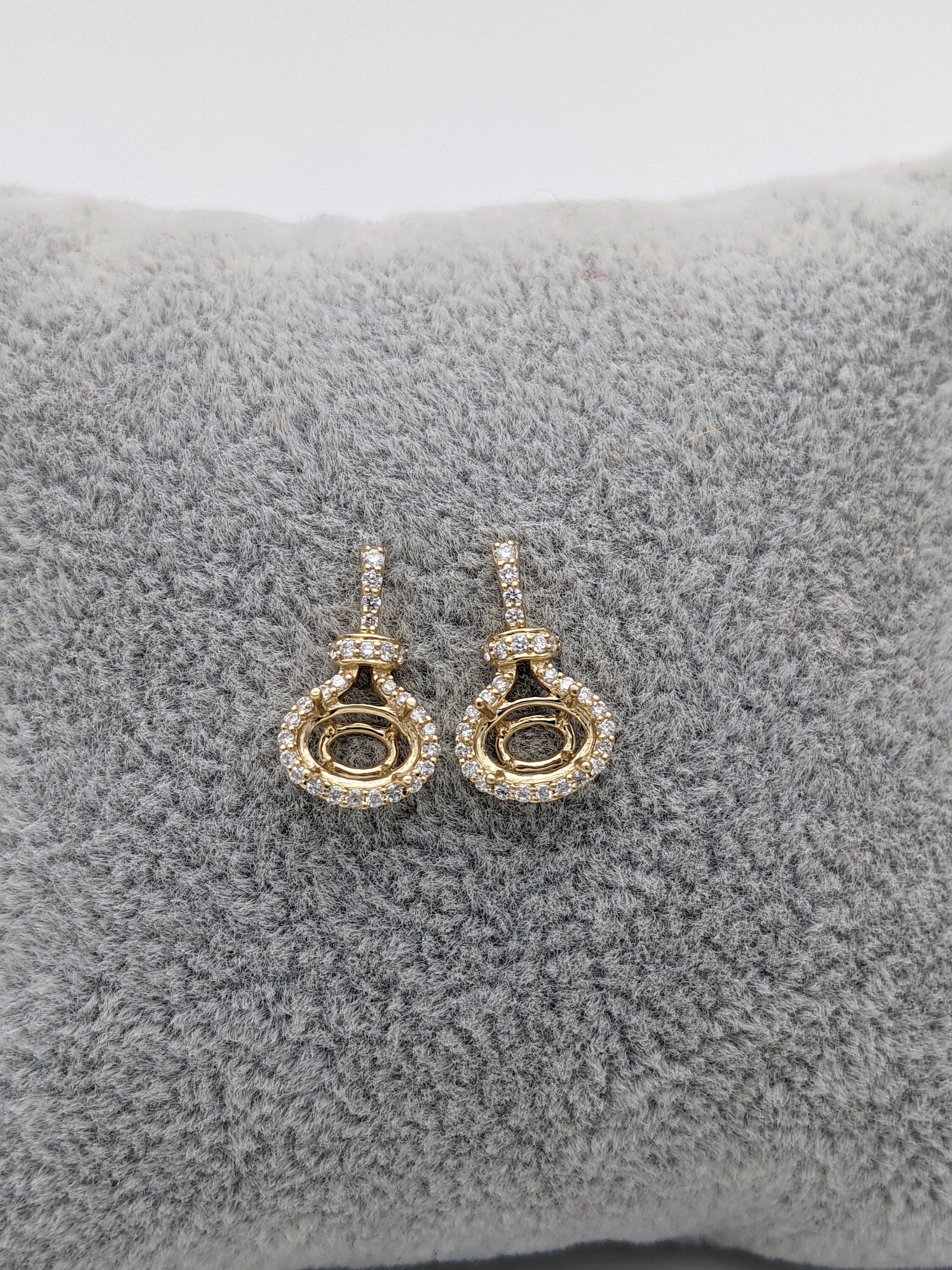 Dangle & Drop Earrings-East West Dangle Drop Earrings Semi Mount w Natural Diamond Accents in 14k Solid Gold | Oval 7x5mm 8x6mm | Rose, White, Yellow |Customizable - NNJGemstones