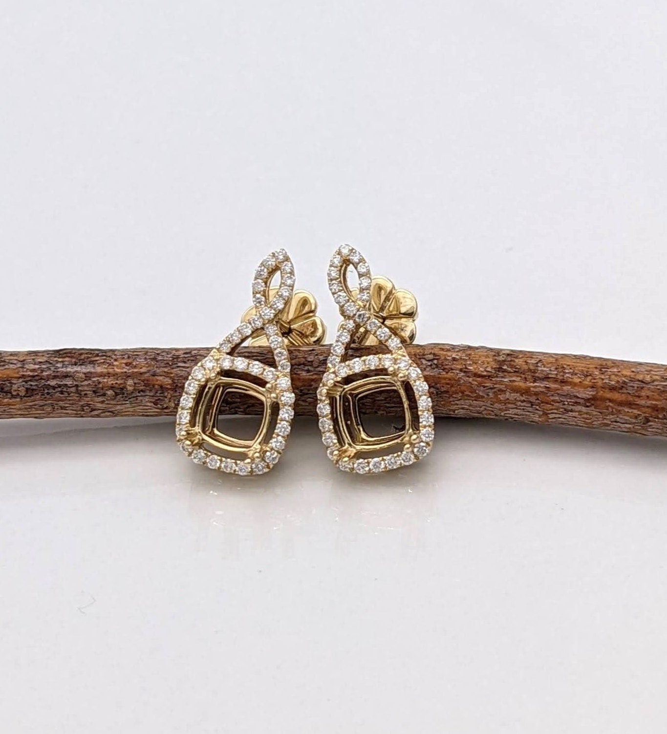 Dangle & Drop Earrings-Beautiful Drop Earrings Setting W Diamond Halo & Push Back In 14K Solid Gold | Cushion Shape 4mm 5mm 6mm | Gemstone Earrings | Customizable - NNJGemstones