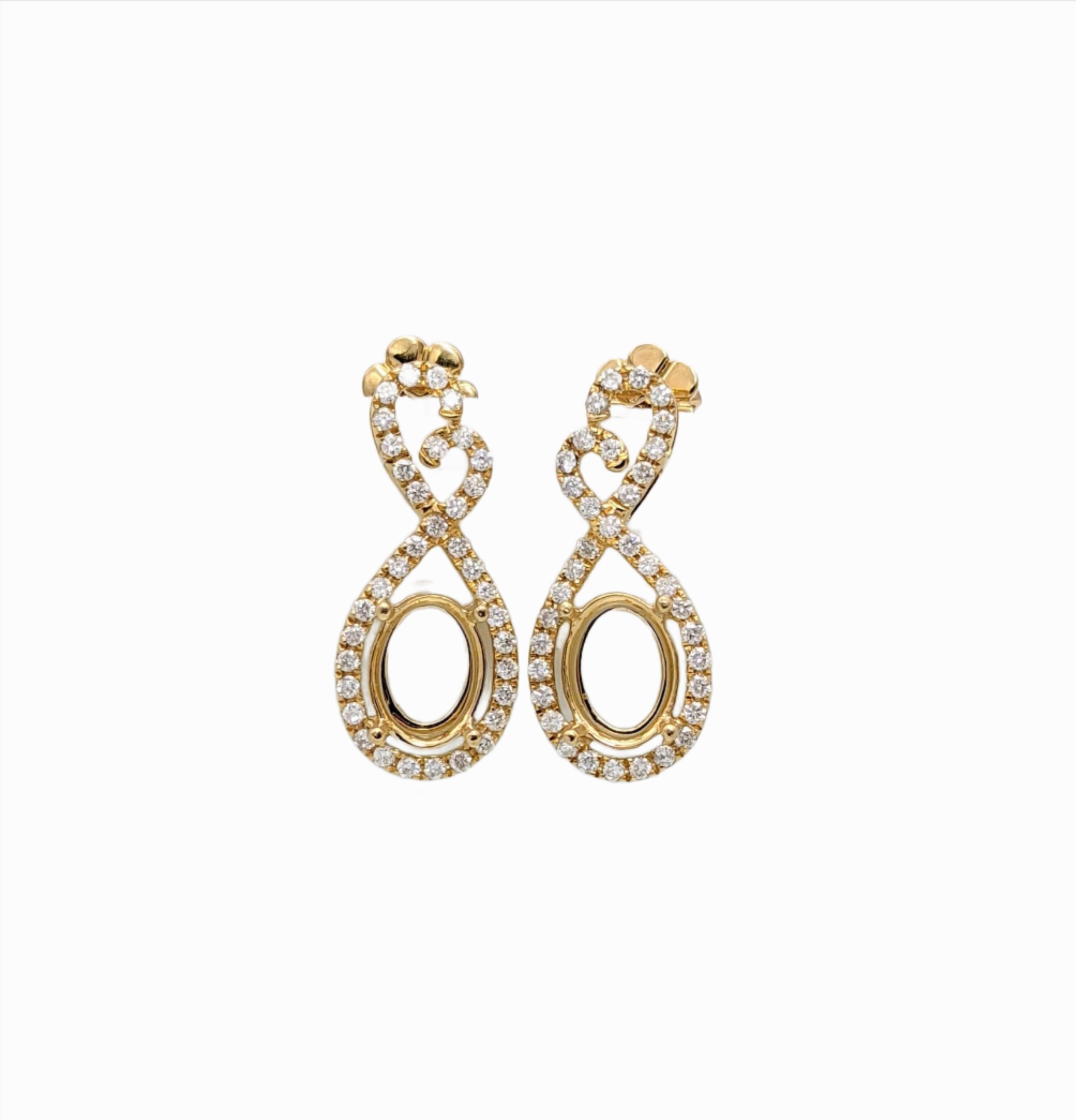 Earrings-Sparkling Solid 14k Gold Stud Earrings w All Natural Accent Diamonds and Friction Back Closure || Oval 8x6mm || Customizable - NNJGemstones