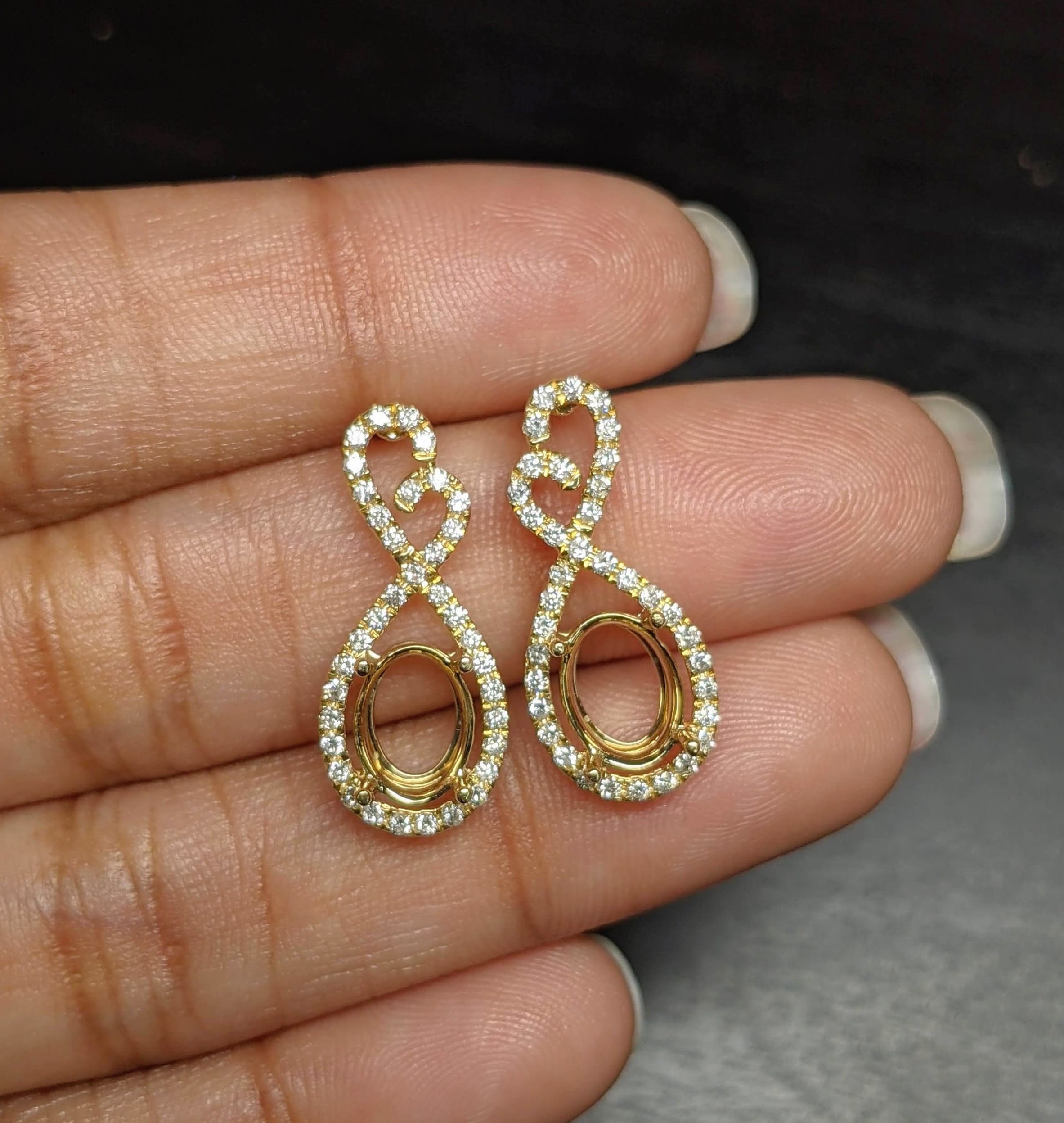 Earrings-Sparkling Solid 14k Gold Stud Earrings w All Natural Accent Diamonds and Friction Back Closure || Oval 8x6mm || Customizable - NNJGemstones