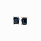 Solitaire Emerald Cut Twilight Blue Sapphire Solitaire Stud Earrings | 7x5mm