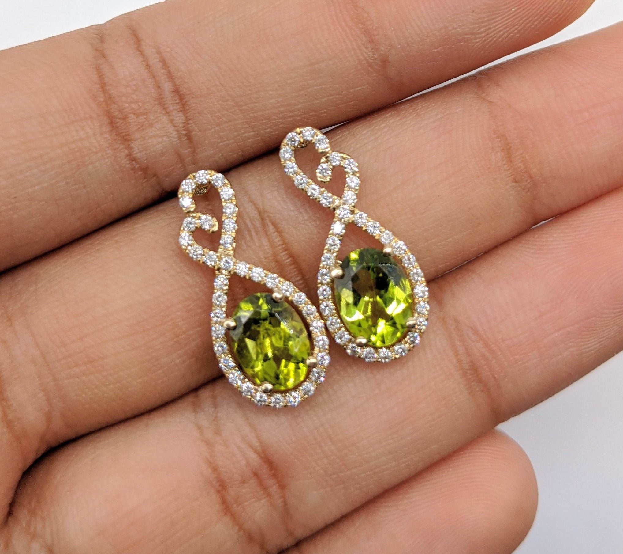 Earrings-Sparkling Solid 14k Gold Stud Earrings w All Natural Accent Diamonds and Friction Back Closure || Oval 8x6mm || Customizable - NNJGemstones