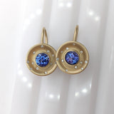 Dangle & Drop Earrings-Dangle Bezel Set Earring Semi Mount in 14k Solid Matte or Polished Gold w Flush Set Diamond Accents | Round 5mm | Fish Hook Backing | Custom - NNJGemstones