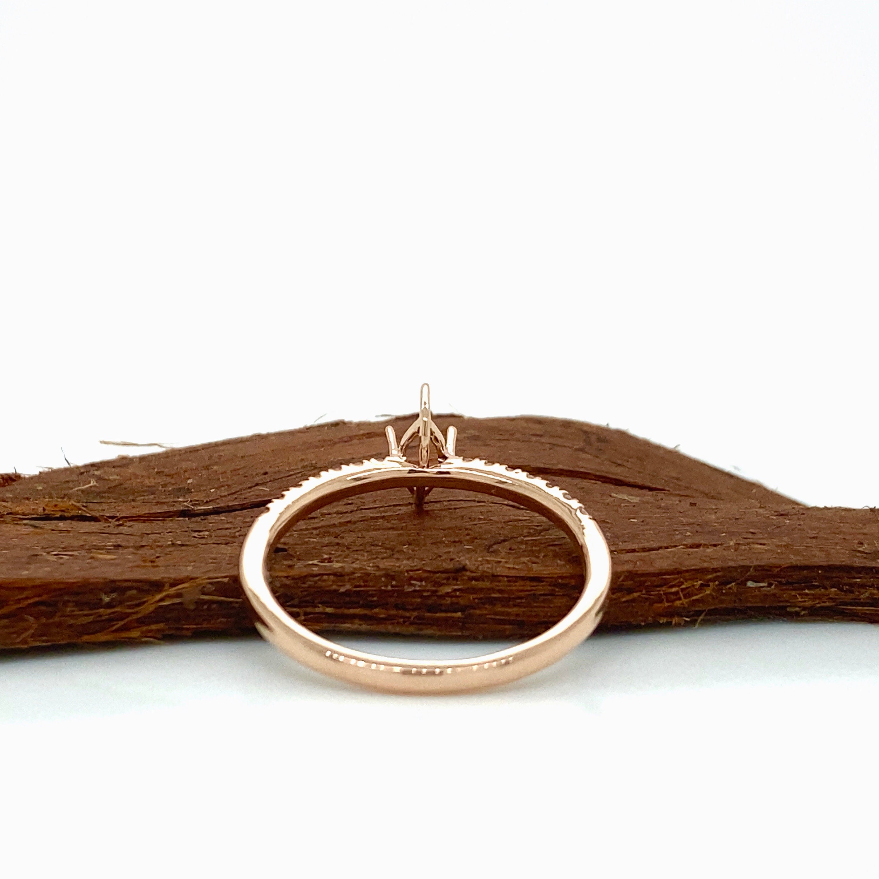 Statement Rings-Dainty Ring Setting w Pave Diamond Shank in Solid 14K Gold | Marquise 6x3 7x3.5 8x4 | Stone Setting | Gemstone Jewelry | Customizable - NNJGemstones