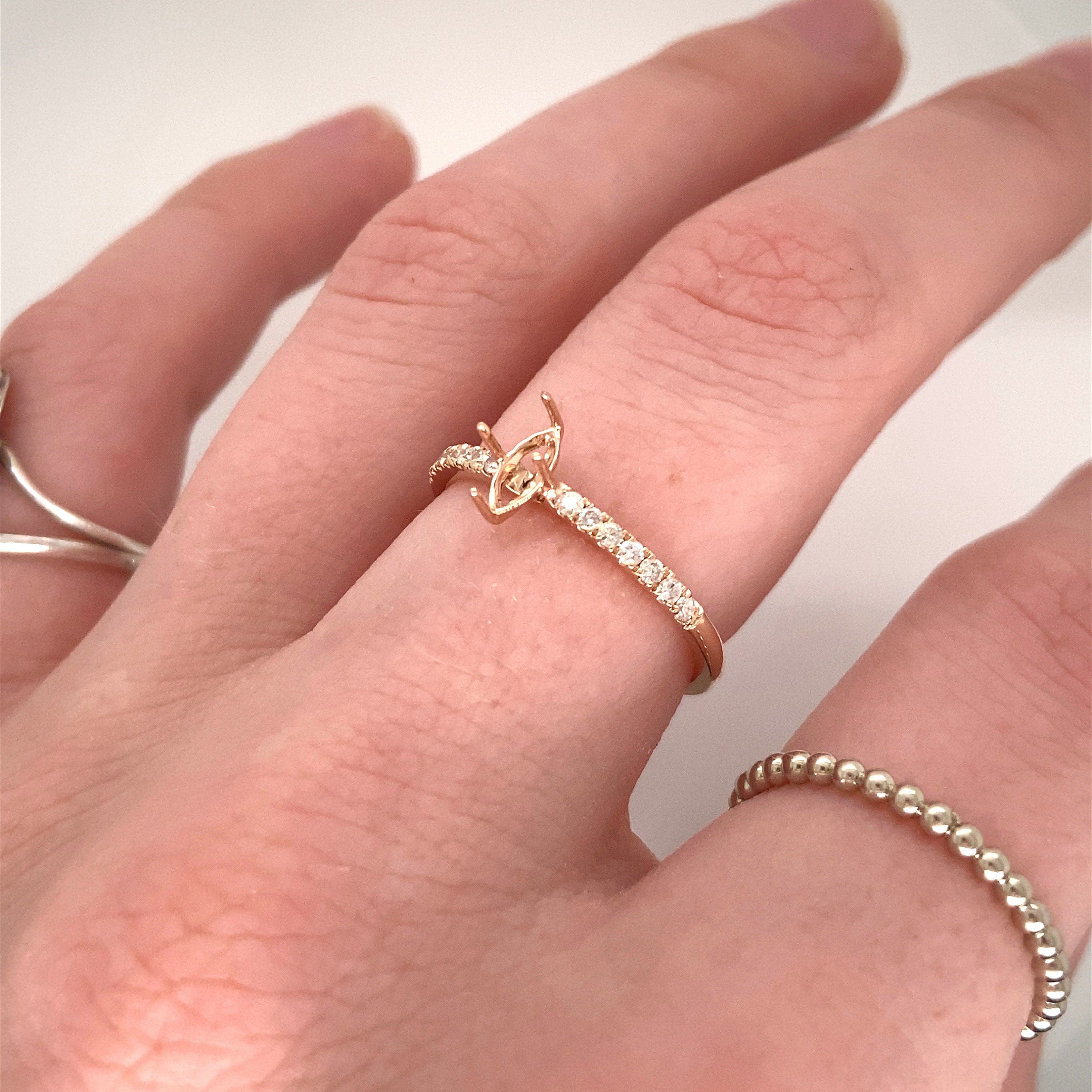 Statement Rings-Dainty Ring Setting w Pave Diamond Shank in Solid 14K Gold | Marquise 6x3 7x3.5 8x4 | Stone Setting | Gemstone Jewelry | Customizable - NNJGemstones