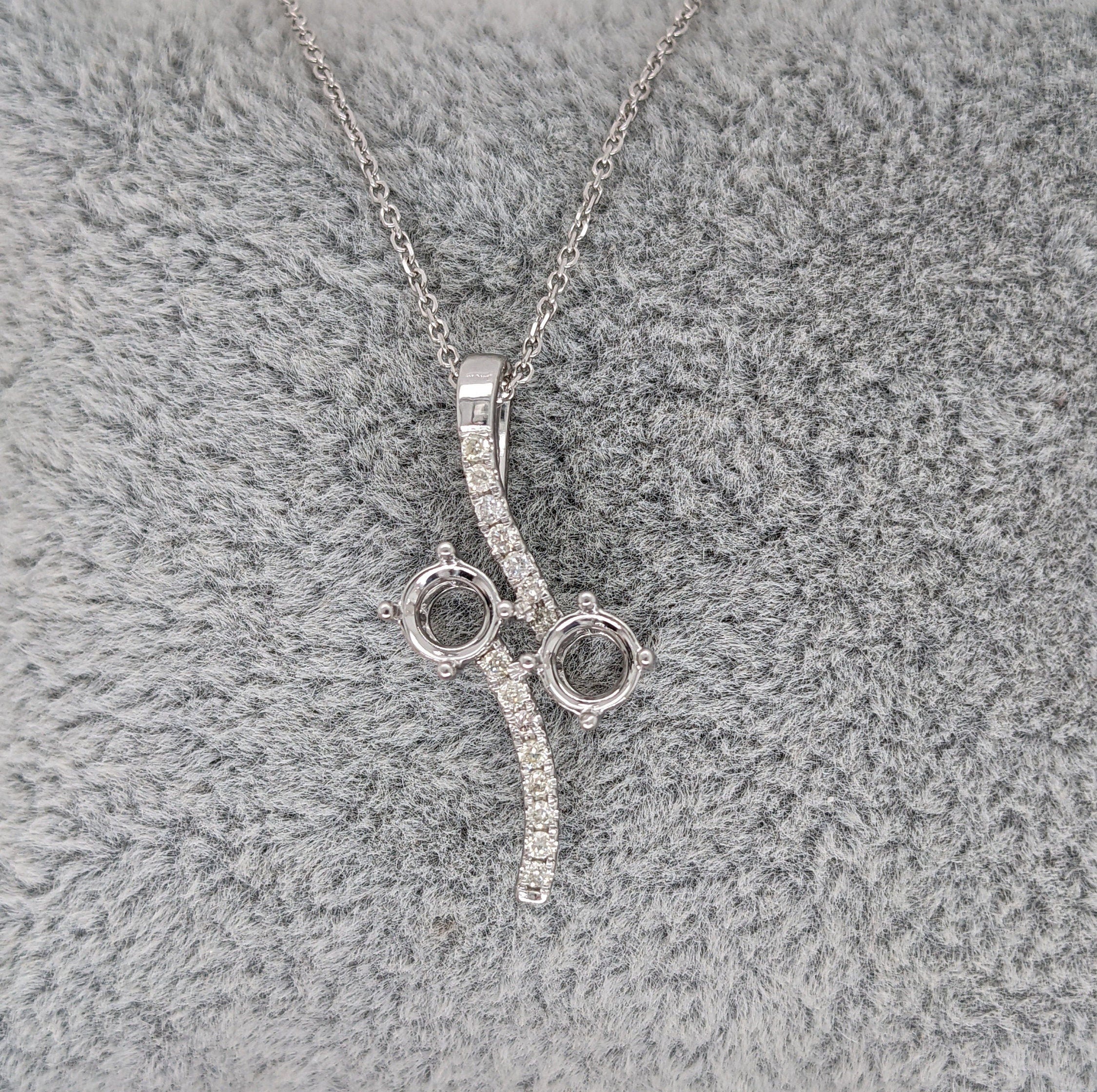 Pendants-Toi et Moi Diamond Pave Pendant Setting in 14K Solid Gold | Round Shape 4mm 4.5mm 5mm | Gemstone Setting | 2 stone Semi Mount | Customizable - NNJGemstones