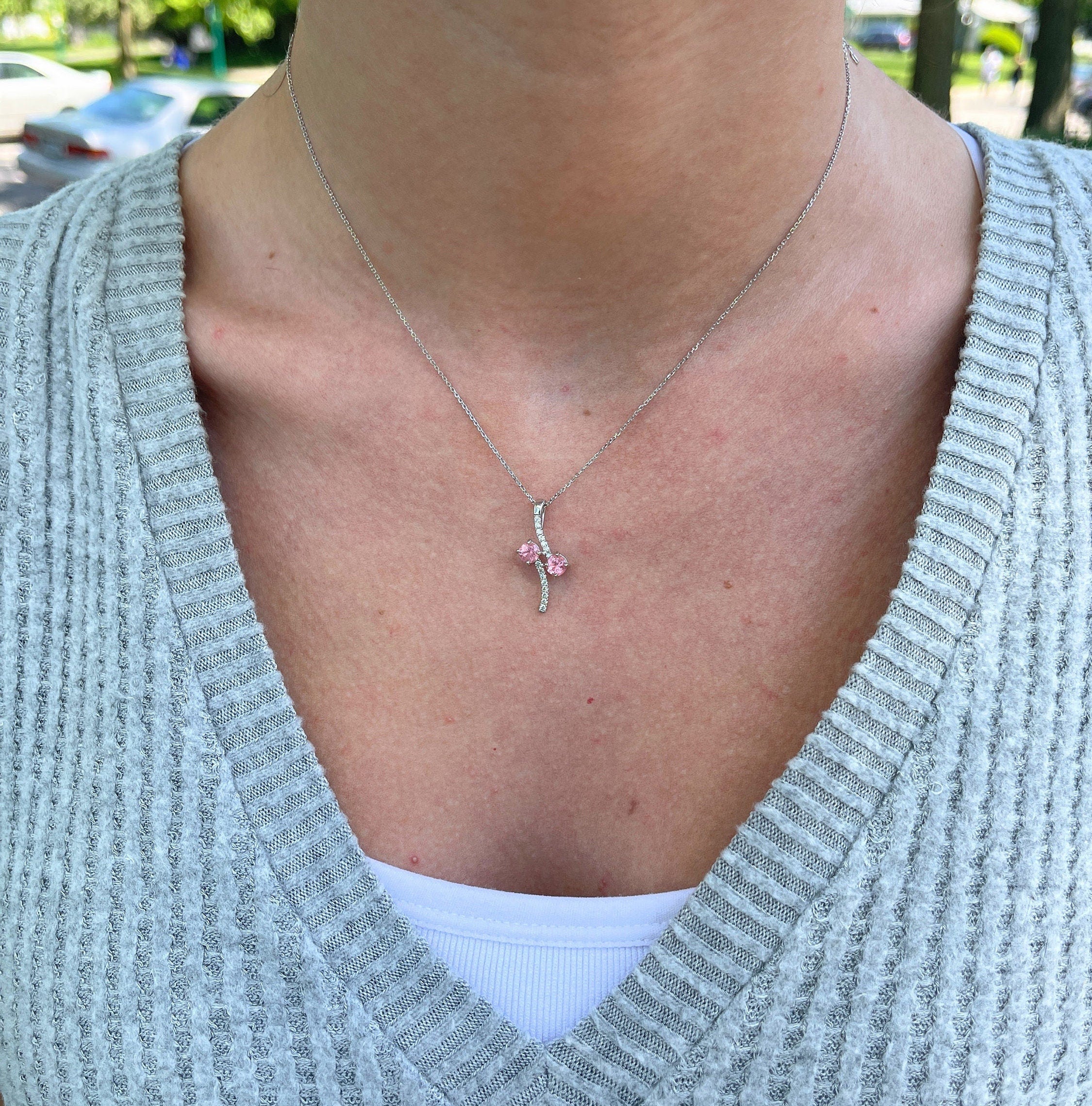 Pendants-Toi et Moi Diamond Pave Pendant Setting in 14K Solid Gold | Round Shape 4mm 4.5mm 5mm | Gemstone Setting | 2 stone Semi Mount | Customizable - NNJGemstones