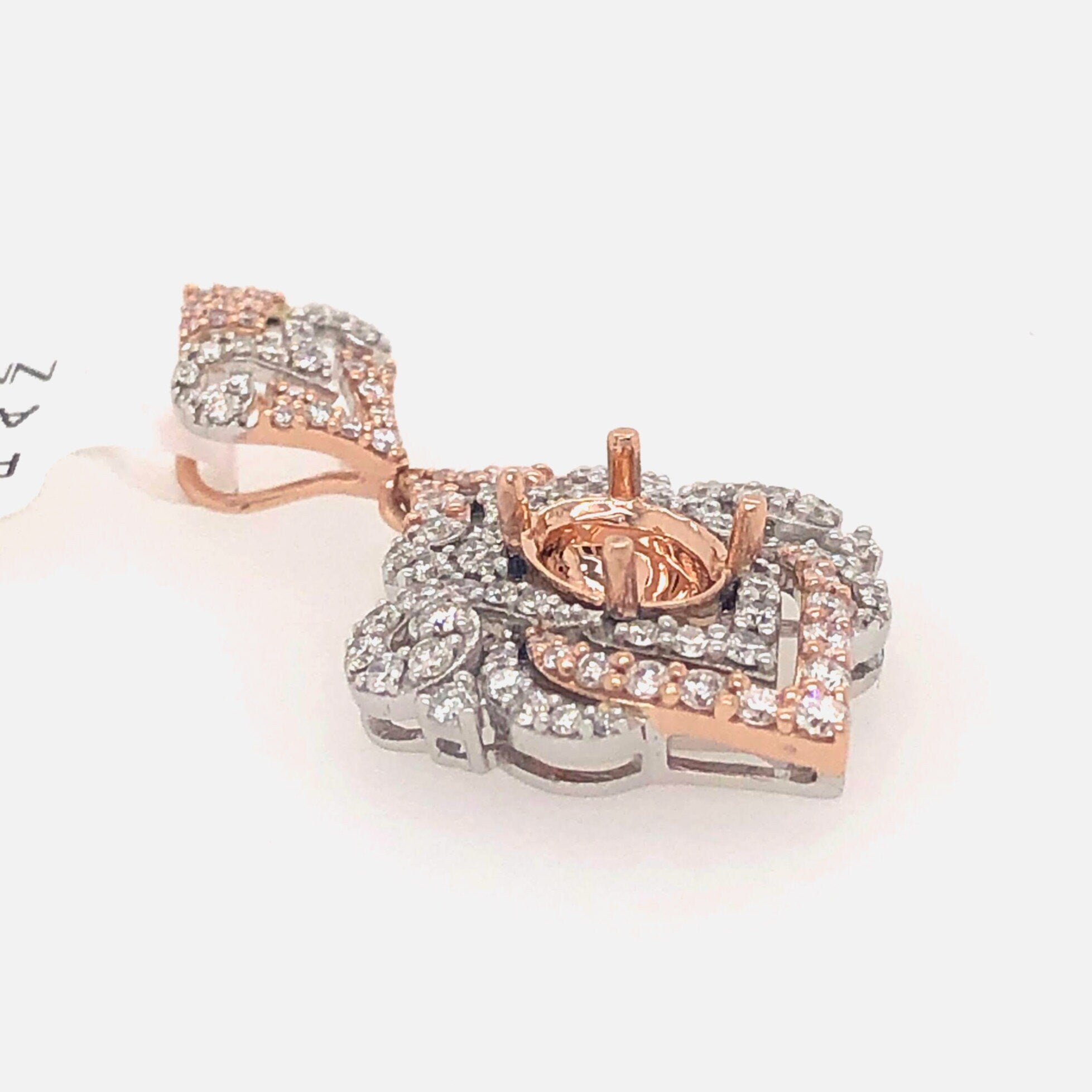 Pendants-Edwardian Filigree Pendant Setting W Diamond Accents in 14K Solid Gold | Oval 7x5 7.5x5.5 8x6 | Ornate Vintage Pendant Design | Customizable - NNJGemstones