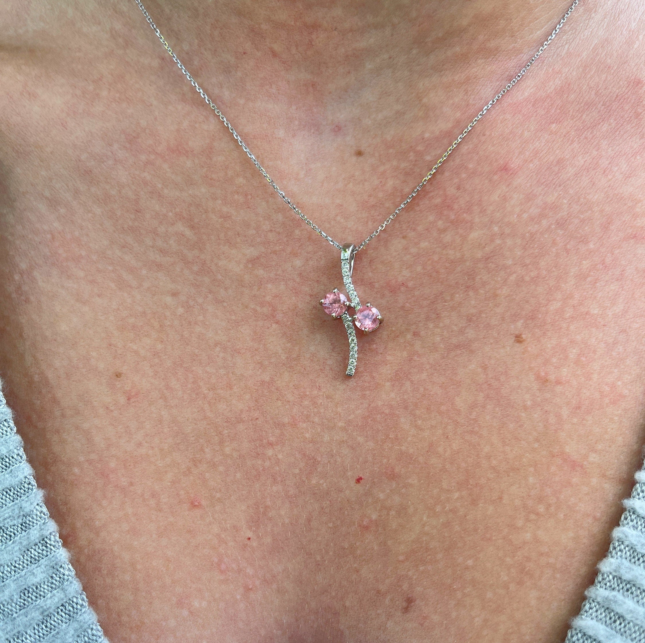 Pendants-Toi et Moi Diamond Pave Pendant Setting in 14K Solid Gold | Round Shape 4mm 4.5mm 5mm | Gemstone Setting | 2 stone Semi Mount | Customizable - NNJGemstones