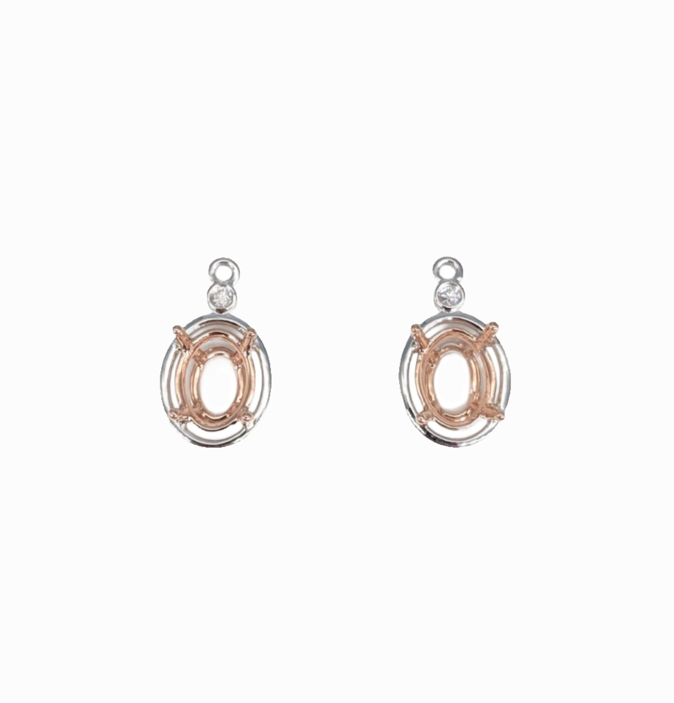 Dangle & Drop Earrings-Drop Earring Enhancer Semi Mount w Diamond Connector in Solid 14K Gold | 7x5mm 8x6mm 9x7mm | Earring Jacket Setting | Dangle | Customizable - NNJGemstones