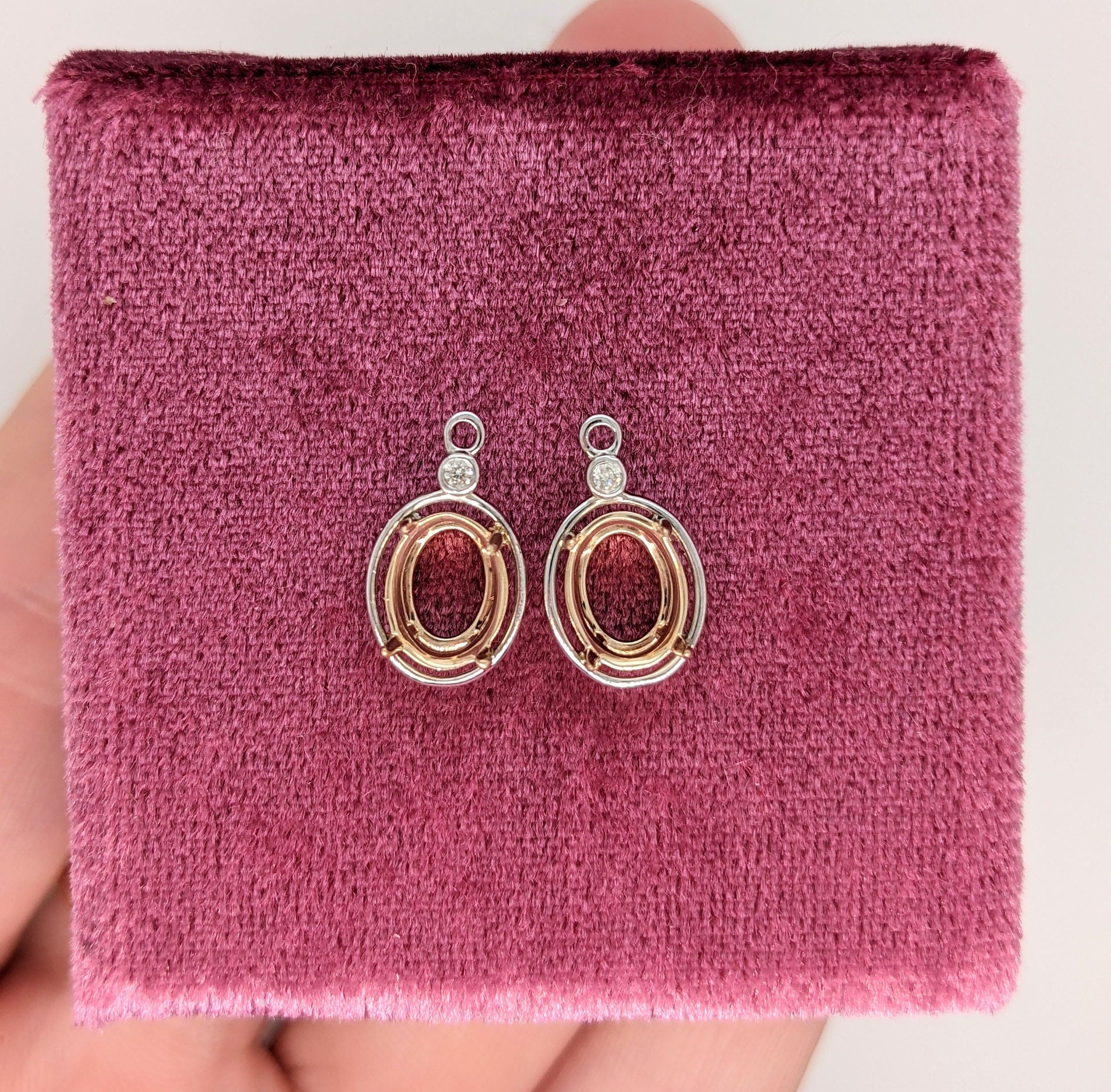 Dangle & Drop Earrings-Drop Earring Enhancer Semi Mount w Diamond Connector in Solid 14K Gold | 7x5mm 8x6mm 9x7mm | Earring Jacket Setting | Dangle | Customizable - NNJGemstones