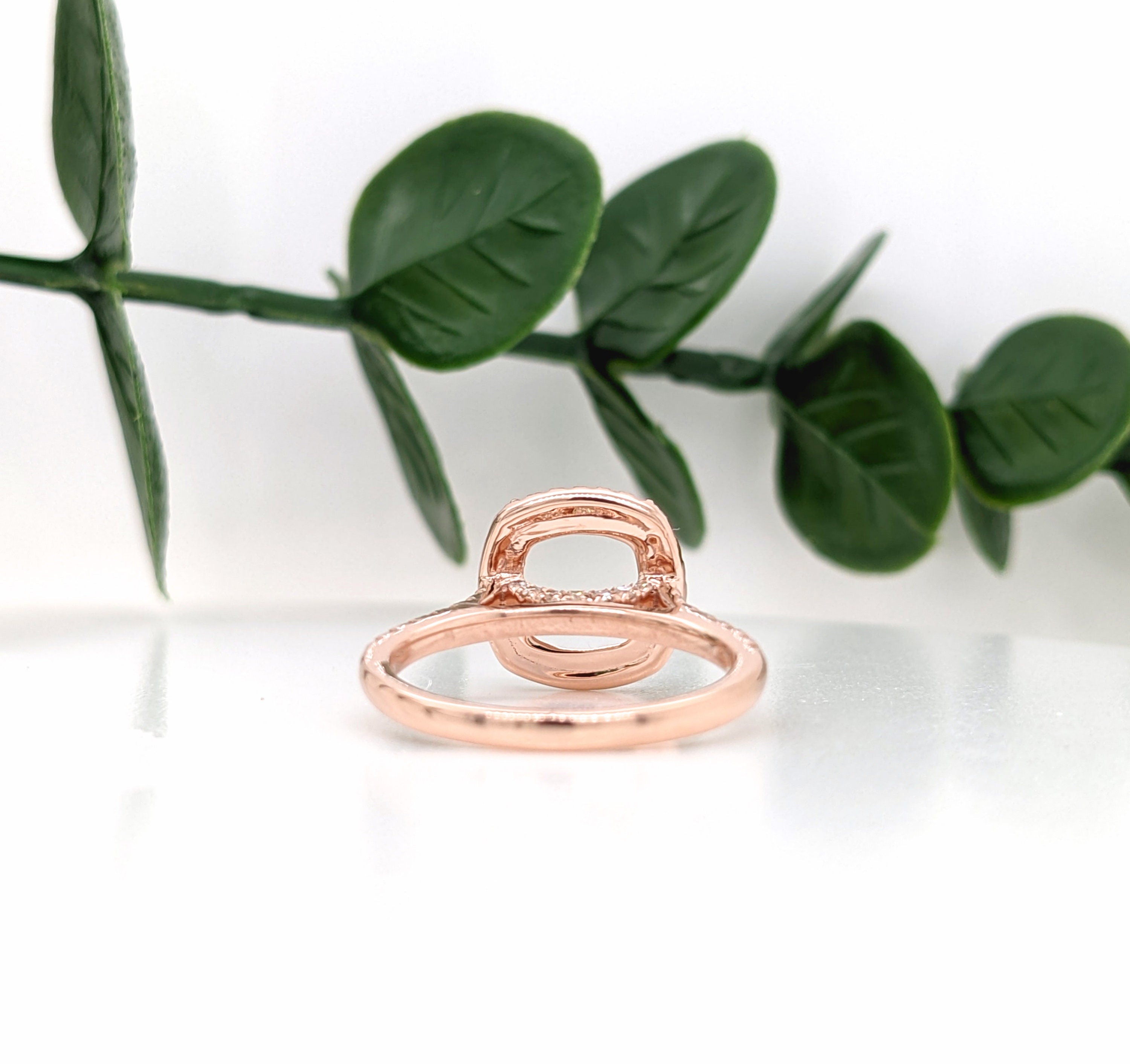 Statement Rings-Classic Halo Ring Setting W Natural Diamond Accents in 14K Solid Gold | Cushion Shape 7mm 8mm 9mm | Bridal Ring Setting | Customizable - NNJGemstones