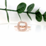 Statement Rings-Classic Halo Ring Setting W Natural Diamond Accents in 14K Solid Gold | Cushion Shape 7mm 8mm 9mm | Bridal Ring Setting | Customizable - NNJGemstones