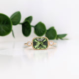 Statement Rings-Cute Emerald Cut Ring Semi Mount in Solid 14k Gold w Diamond Accents | Milgrain Detail | 6x4 7x5 8x6 9x7 10x8 | East West Ring | Bezel Set - NNJGemstones