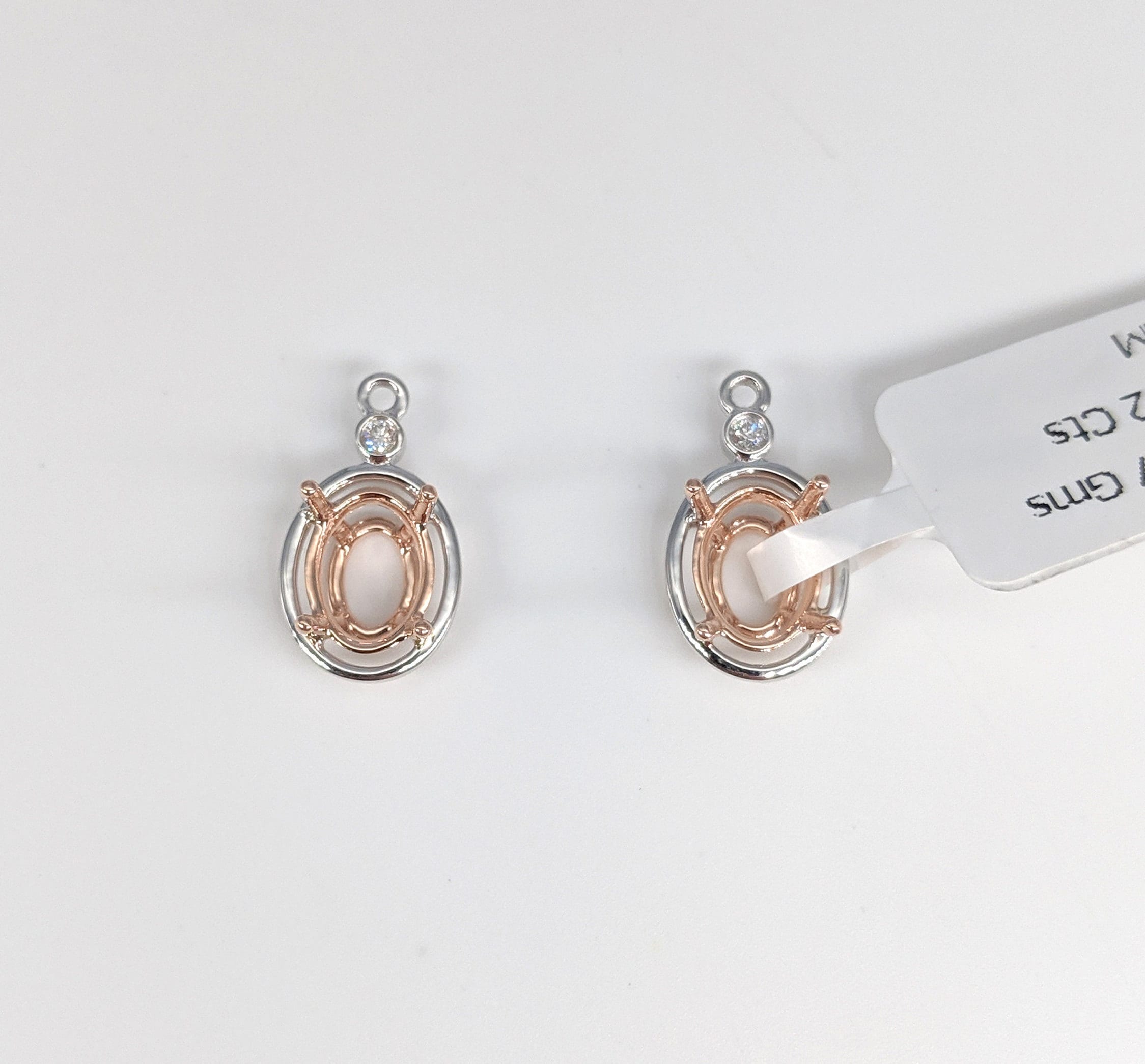 Dangle & Drop Earrings-Drop Earring Enhancer Semi Mount w Diamond Connector in Solid 14K Gold | 7x5mm 8x6mm 9x7mm | Earring Jacket Setting | Dangle | Customizable - NNJGemstones
