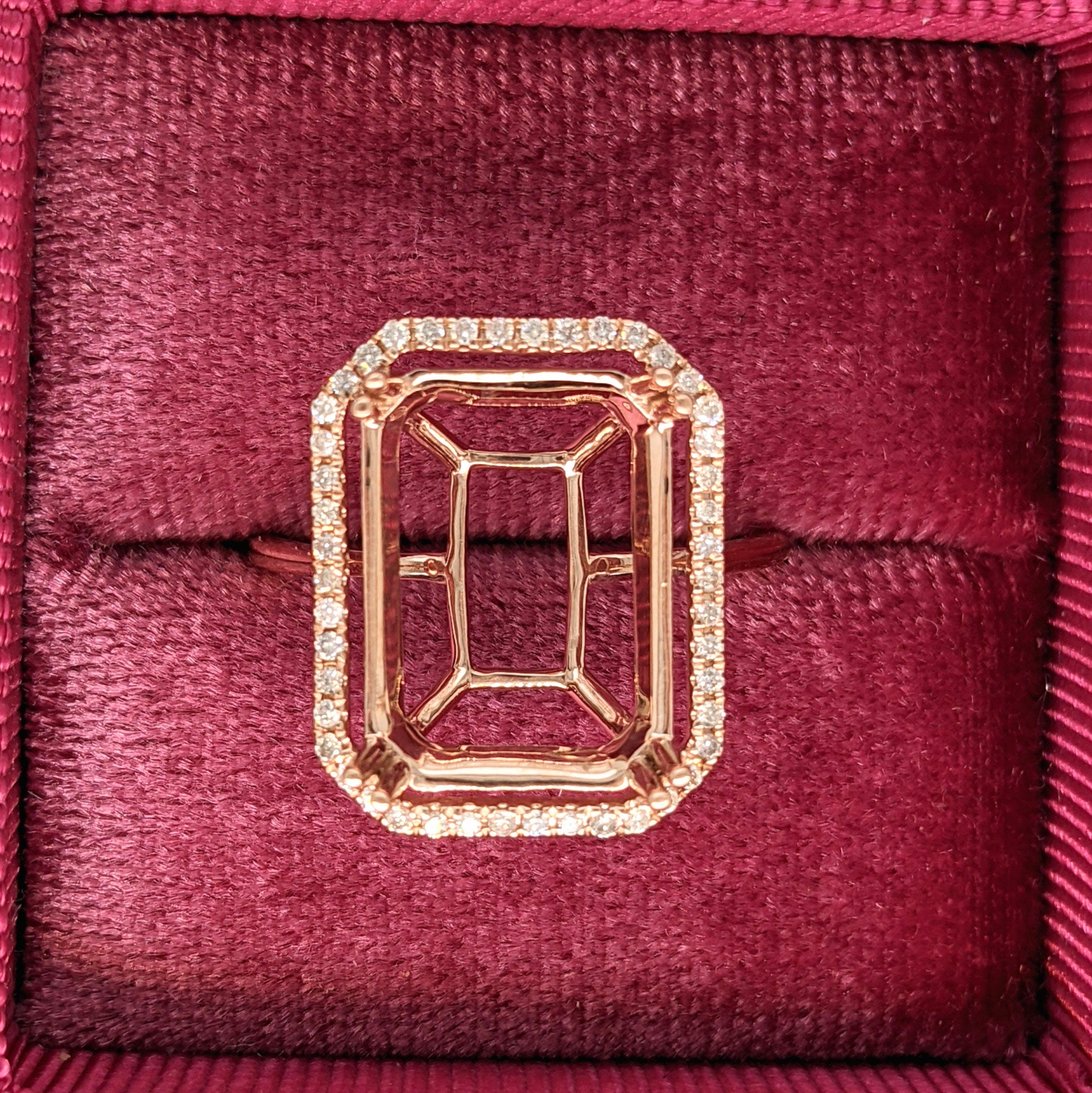 Statement Rings-Classic Pave Diamond Halo Ring Setting in 14K Solid Gold | Emerald Cut 14x10 15x11 16x12 18x13 | Radiant Cut | Statement Ring | Customizable - NNJGemstones