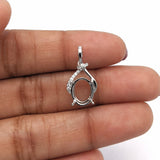 Pendants-Unique Asymmetrical Pendant Setting W Pave Diamond Detail in 14K Solid Gold | Oval Shape 7x5 8x6 9x7 | Gemstone Necklace | Customizable - NNJGemstones