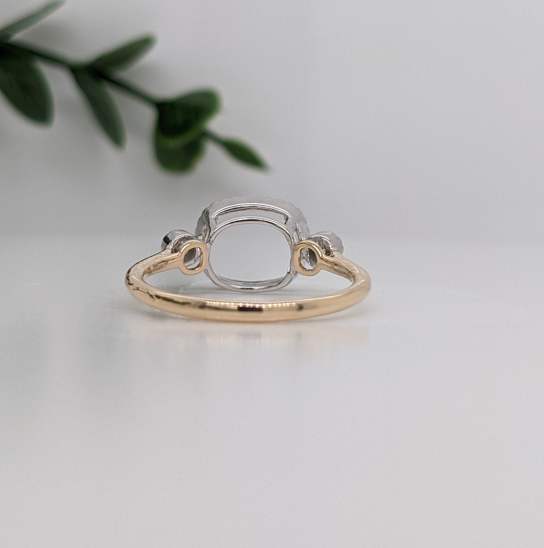 Statement Rings-East West Cushion Cut Ring Setting w Natural Diamond Accents and Milgrain Detail in 14K Solid Gold | 7x5 8x6 9x7 | Bezel Set | Customizable - NNJGemstones